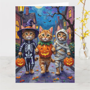 Perserkatten går runt och bugar på Halloween-kosty Kort