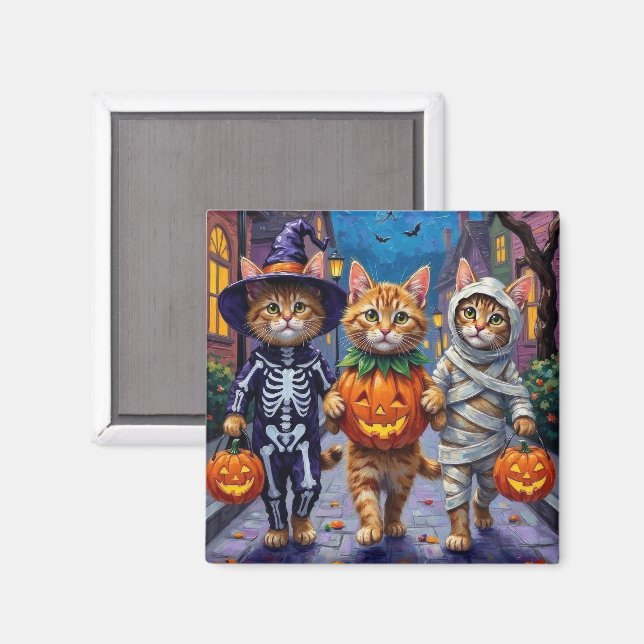 Perserkatten går runt och bugar på Halloween-kosty Magnet (Front/Back)