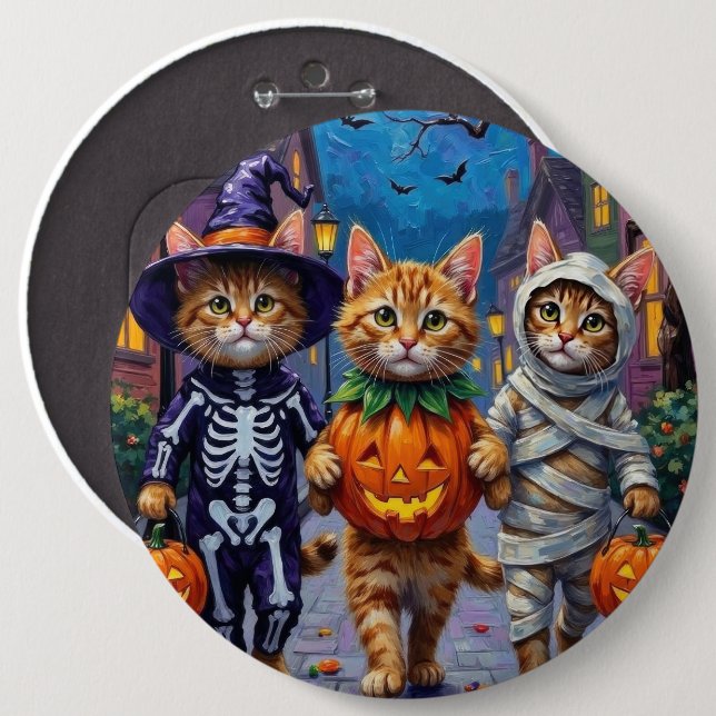 Perserkatten går runt på halloweenfirande  Hallowe Knapp (Framsida & baksida)