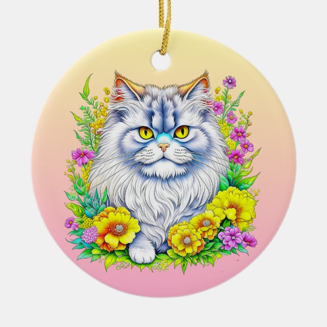 Perserkatten i blommor Personlig jul Julgransprydnad Keramik (Framsidan)