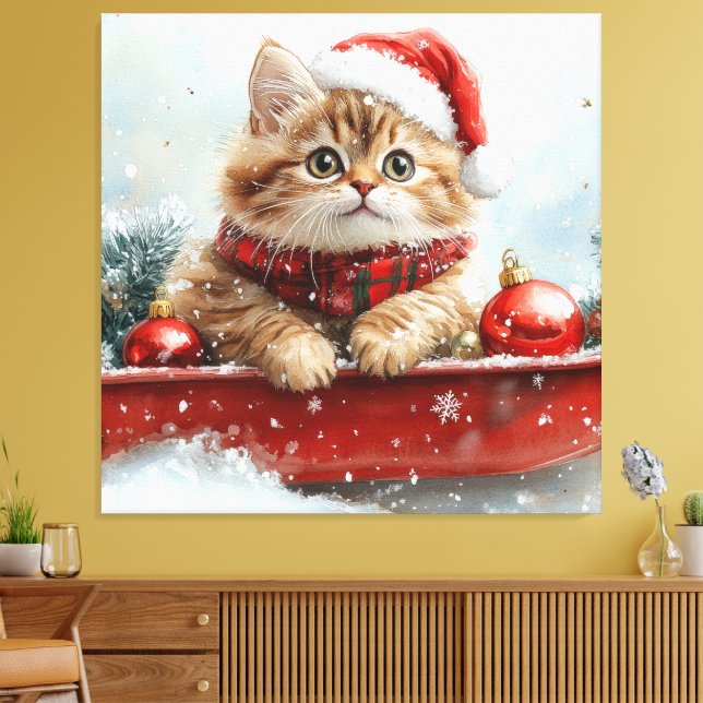 Perserkatten i släde Låt det snöa jul Canvastryck (Insitu (Vardagsrum))