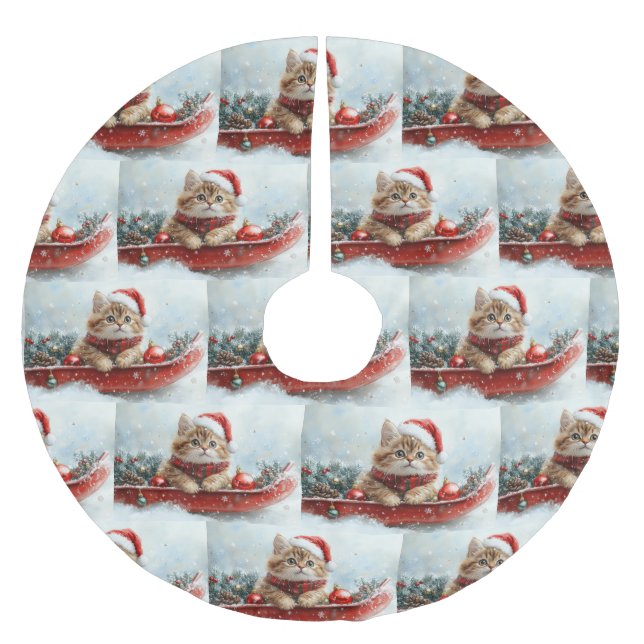 Perserkatten i släde Låt det snöa jul Julgransmatta Borstad Polyester (Framsidan)