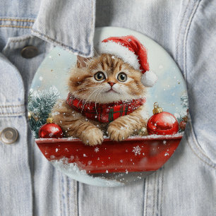 Perserkatten i släde Låt det snöa jul Knapp