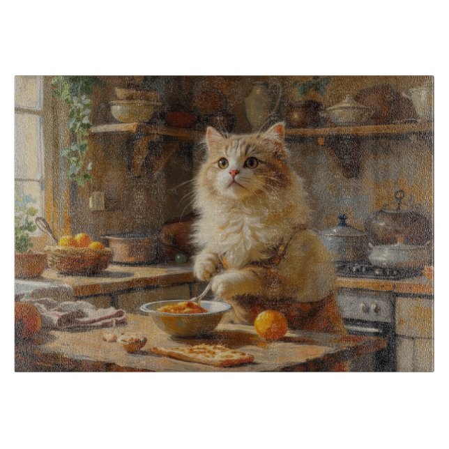 Perserkatten lagar mat i köket (Framsidan)