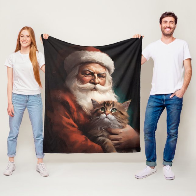 Perserkatten Med Tomte Festlig Jul  Fleecefilt (På plats)
