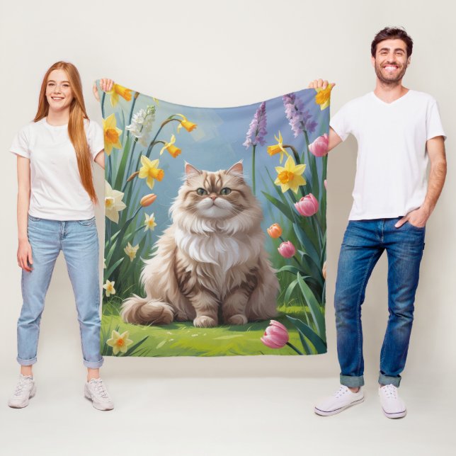 Perserkatts tavlor med vårblommor fleecefilt (På plats)