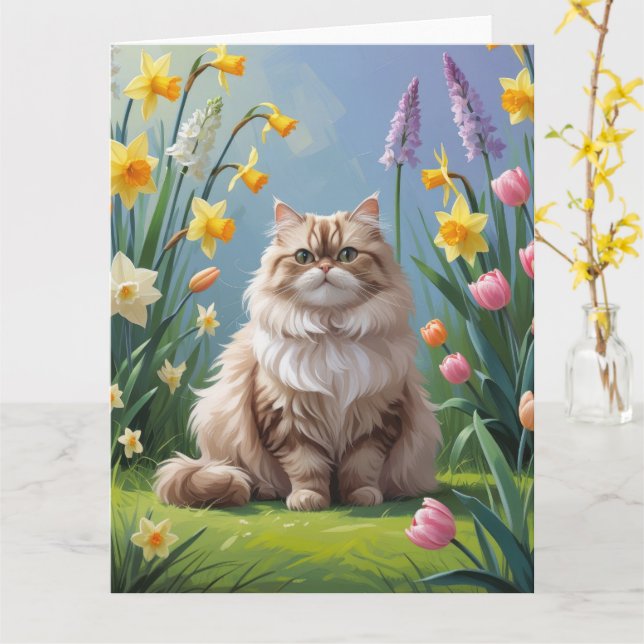 Perserkattsfjädermålning Kort (Gul blomma)