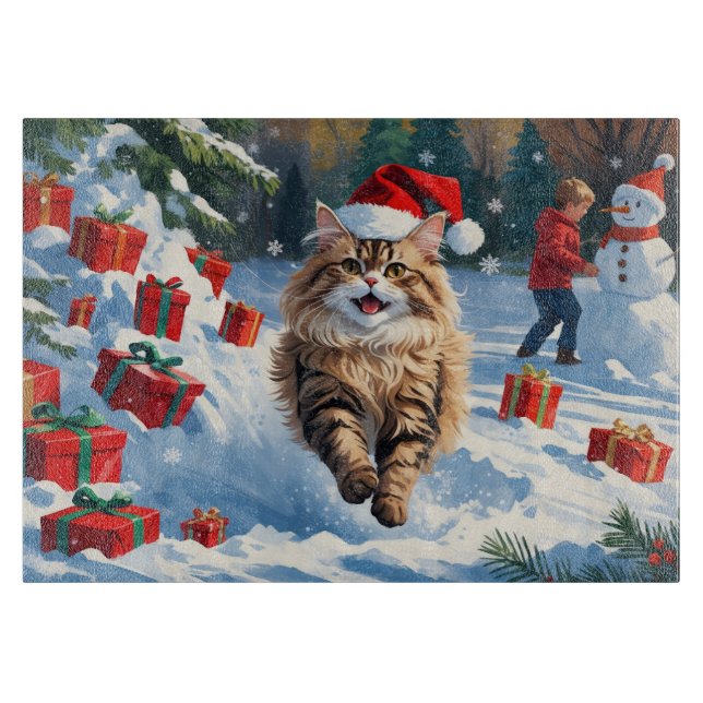 Perserkattsitting i snö med julhatt (Framsidan)