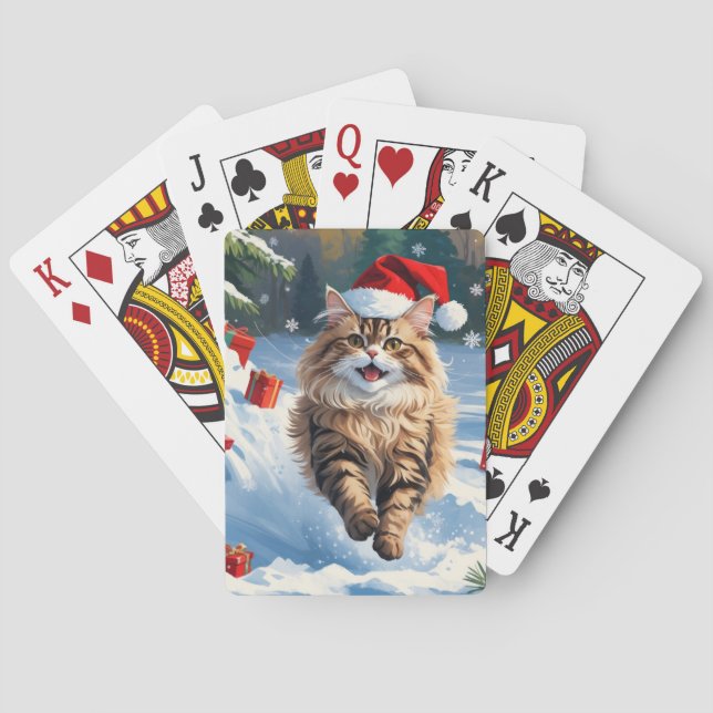 Perserkattsitting i snö med julhatt casinokort (Baksidan)
