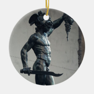 Perseus med huvudet av medusaen julgransprydnad keramik