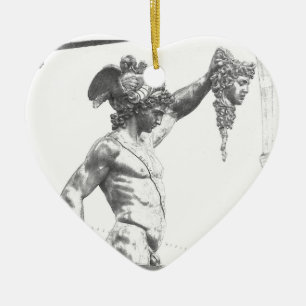 Perseus med huvudet av medusaen julgransprydnad keramik