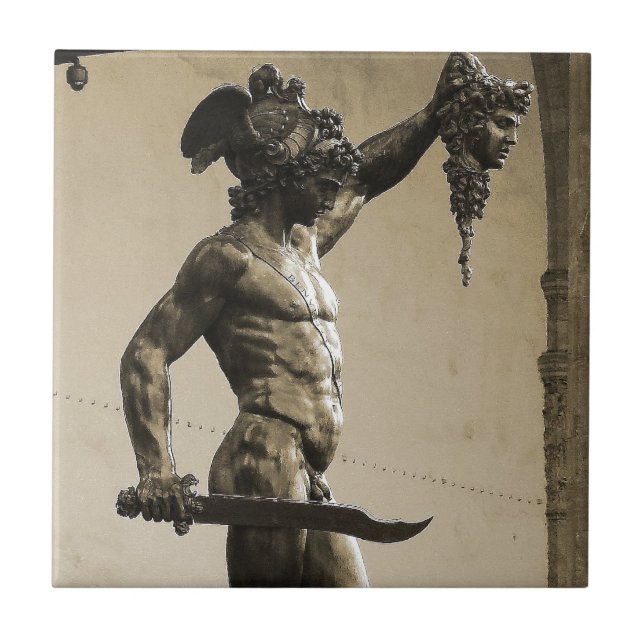 Perseus med huvudet av medusaen kakelplatta (Framsidan)