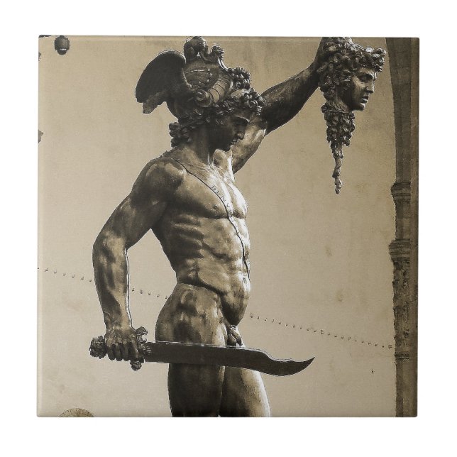 Perseus med huvudet av medusaen kakelplatta (Framsidan)