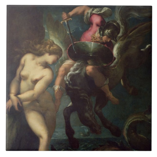 Perseus och Andromeda, c.1610 (olja på kanfas) Kakelplatta (Framsidan)
