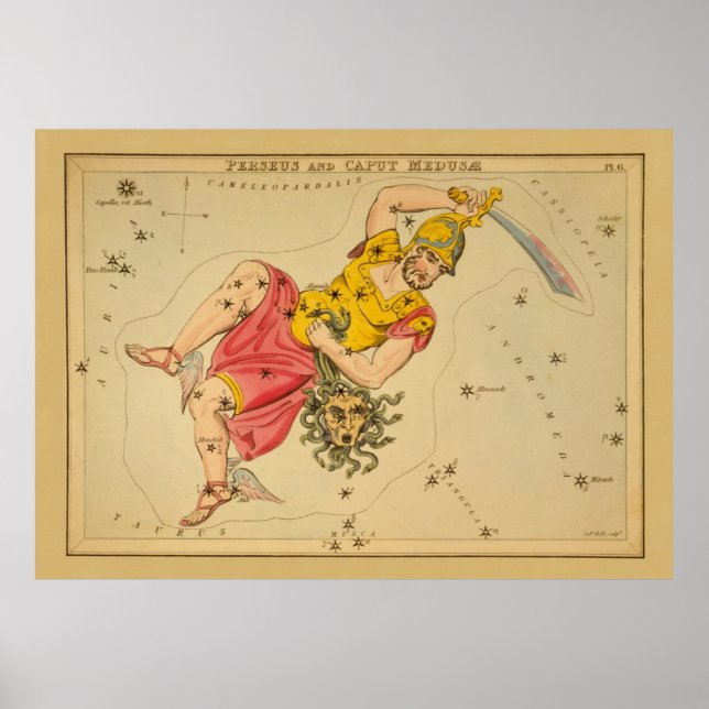 Perseus - Vintagens astronomiska stjärndiagram - b Poster (Framsidan)