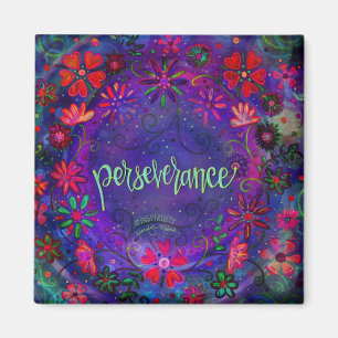 Perseverance Lila Blommigt ONE ORD Inspiritivity Magnet