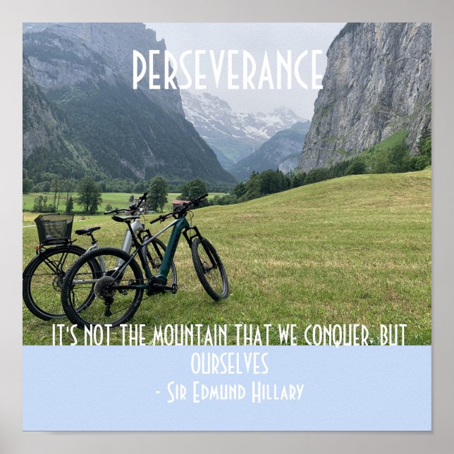 Perseverance Mountains och Cycling Motivational Poster (Framsidan)