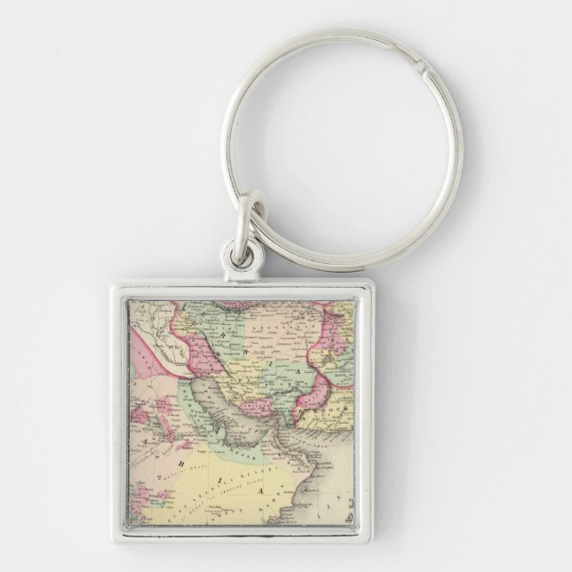 Persia Arabia Fyrkantig Silverfärgad Nyckelring (Framsidan)