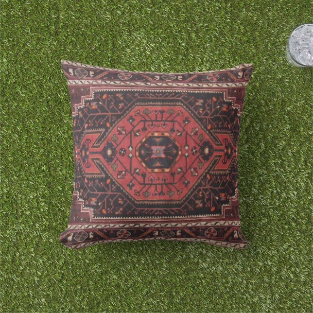 Persian Antique Vintage Red Östra Daccent Matta Kudde (Gräs)