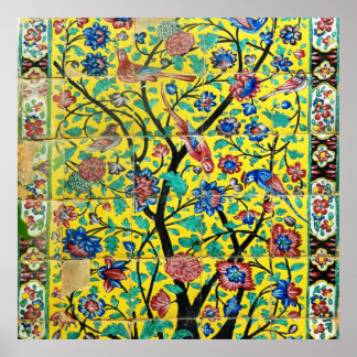 Persian Art Flowers and Birds Tile Mosaic, Iran Poster