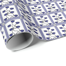Persian Asian Blue Blommigt Geometric Mönster Presentpapper