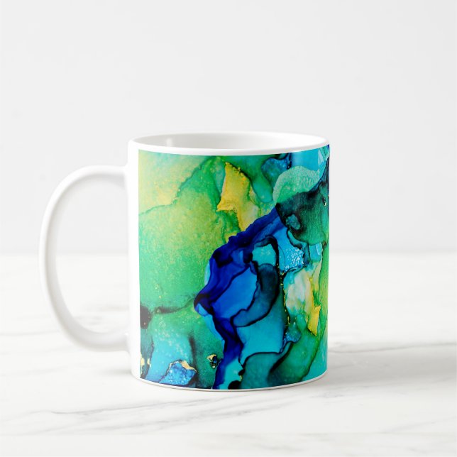 PERSIAN BLUE, chartreuse grönt. Mycket vacker kons Kaffemugg (Vänster)