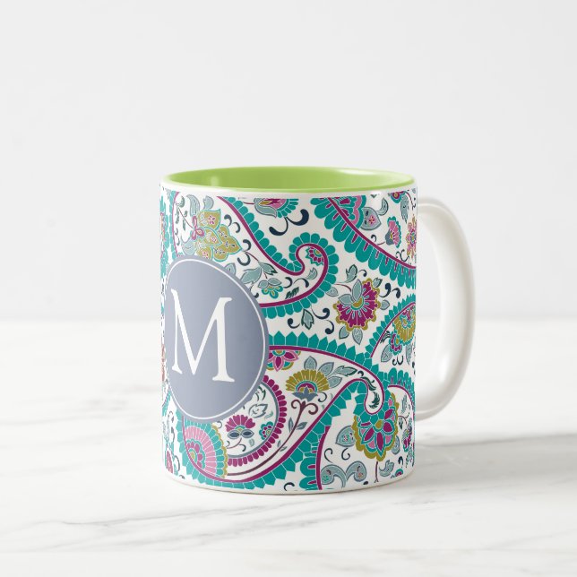 Persian Boteh Paisley Mönster Monogram Mugg (Framsida höger)