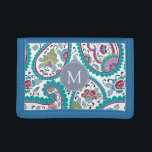 Persian Boteh Paisley Mönster Monogram W<br><div class="desc">Snygg Persian Boteh Paisley mönster i anpassade-faux-skin-plånbok med monogram på grått-rund form. Matchning av bagagemärke,  kudde,  klistermärke,  favoritbox och annat... </div>