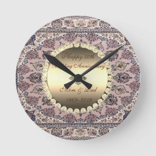 Persian Carpet Diamond 50 Bröllop-årsdagen Rund Klocka