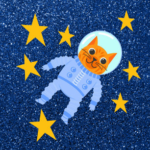 Persian Cat Astronaut Navy Blue Glitter Galaxy Kudde