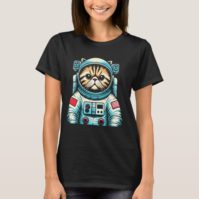 Persian Cat Astronaut Space Kostym T Shirt (Framsida)