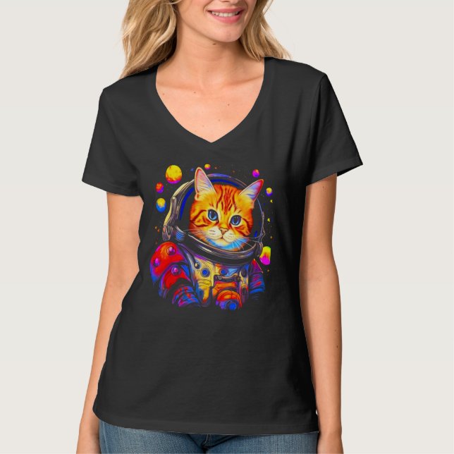 Persian Cat Astronaut T Shirt (Framsida)