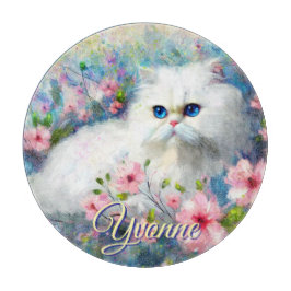 Persian Cat Blue Eyes in Pink Flowers Personalized