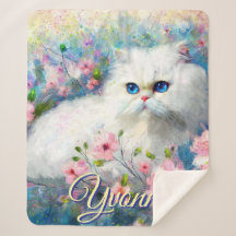 Persian Cat Blue Eyes in Pink Flowers Personalized