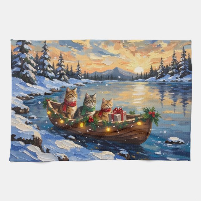 Persian Cat Christmas Boat Holiday Kökshandduk (Horisontell)
