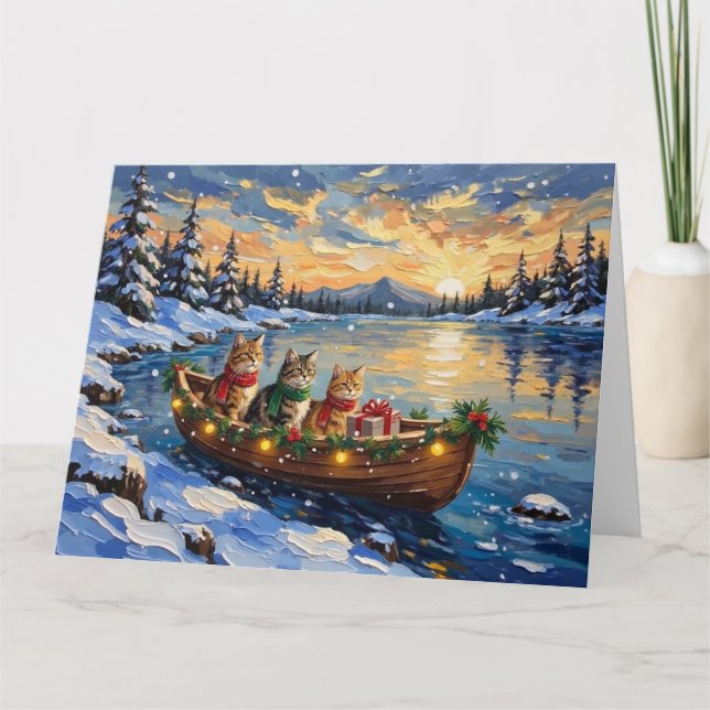 Persian Cat Christmas Boat Holiday Kort (Framsida)
