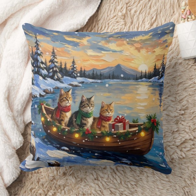 Persian Cat Christmas Boat Holiday Kudde (Filt)