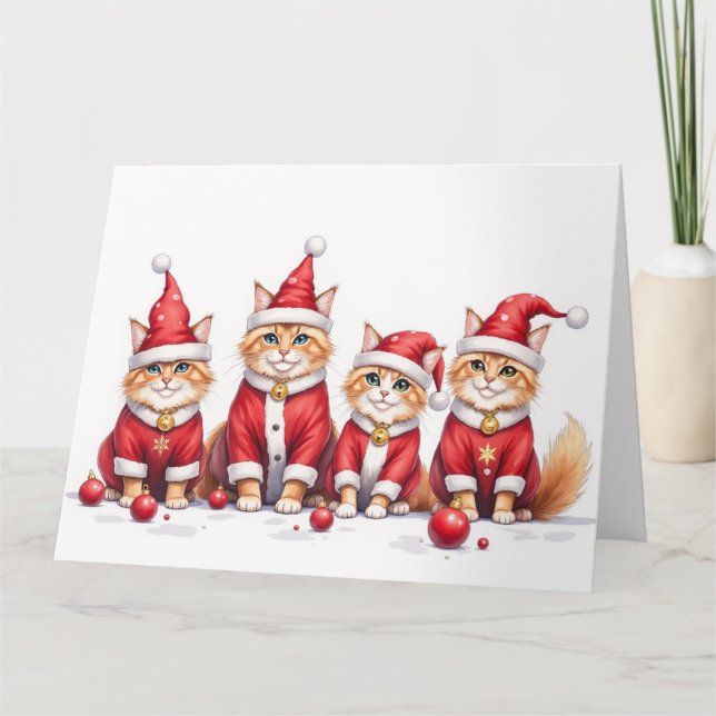 Persian Cat Christmas Dress Santa Hat Kort (Framsida)