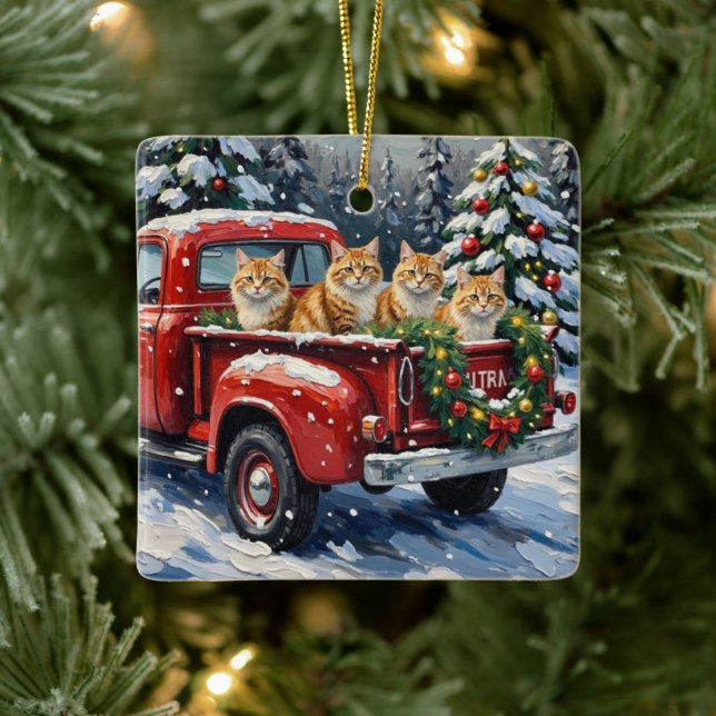 Persian Cat Christmas Red Truck Holiday Julgransprydnad Keramik (Träd)
