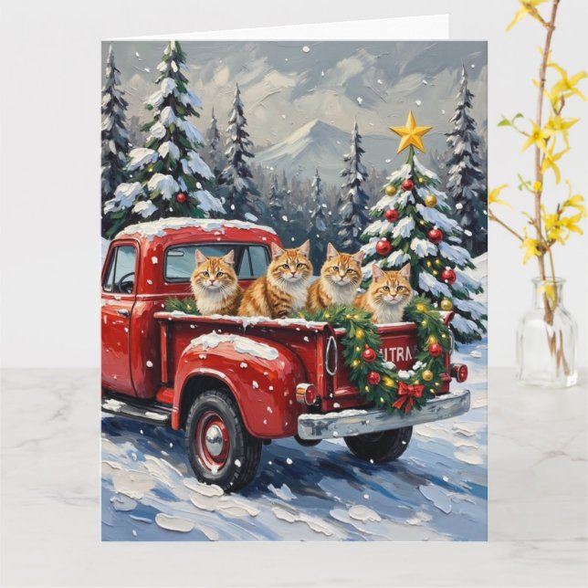 Persian Cat Christmas Red Truck Holiday Kort (Gul blomma)
