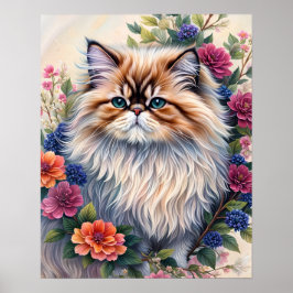 Persian Cat Color Blommigt Art Poster