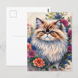 Persian Cat Color Blommigt Art Vykort