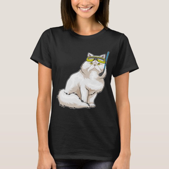 Persian cat Diver Snorkel T Shirt (Framsida)