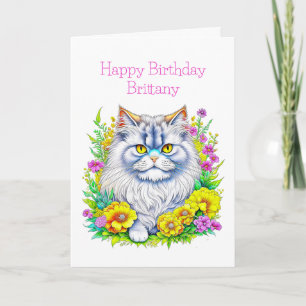 Persian Cat Flowers Personlig Birthday Kort