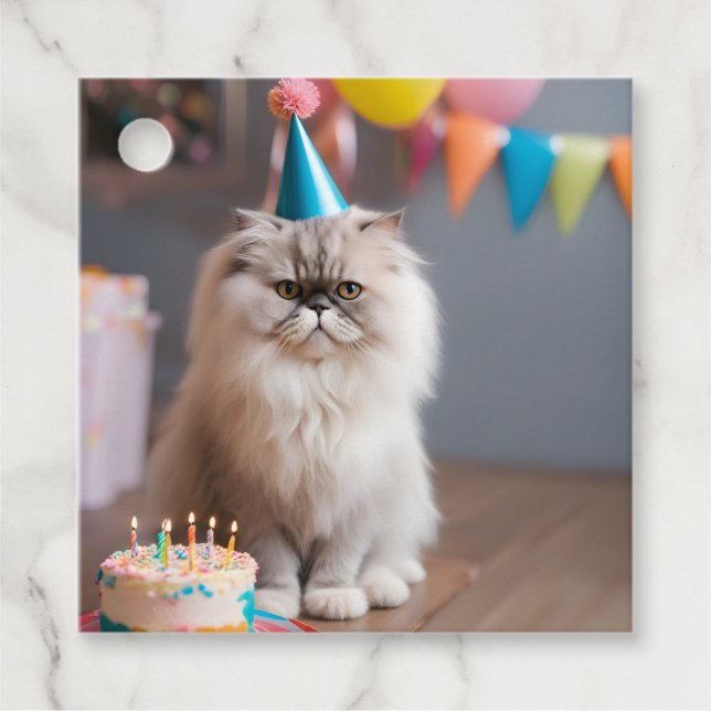 Persian Cat Födelsedagsfest Gåvor Etiketter (Framsida)