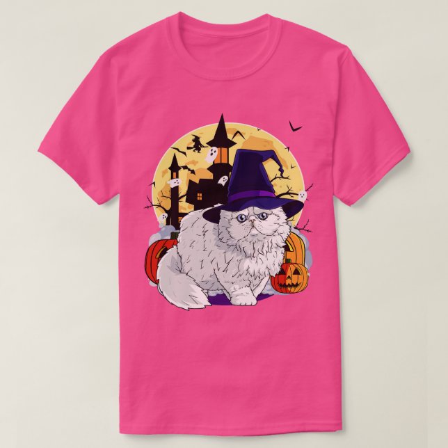 Persian Cat Funny Halloween Witch Pumpkin T Shirt (Design framsida)