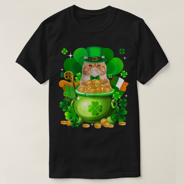 Persian Cat Guld Pot Shamrock St patricks day T Shirt (Design framsida)
