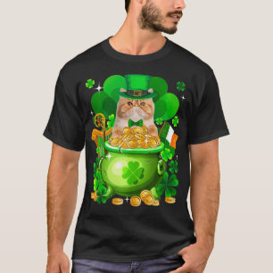 Persian Cat Guld Pot Shamrock St patricks day T Shirt