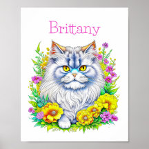 Persian Cat Gult and Rosa Flowers Personlig