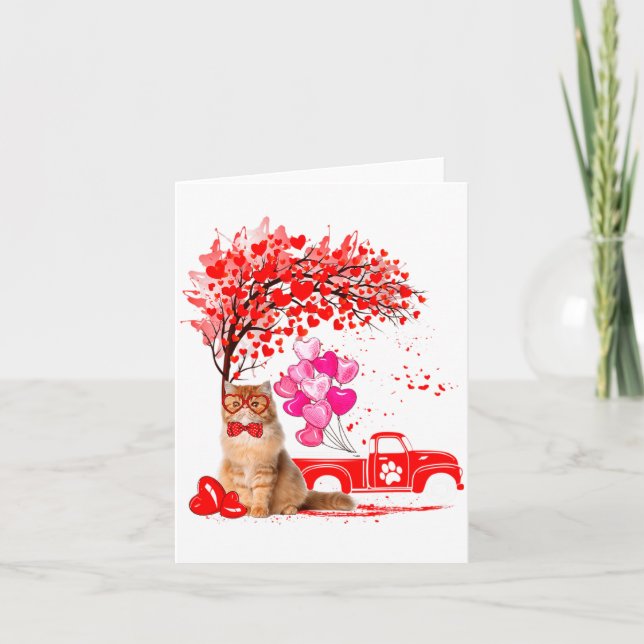 Persian Cat Heart Tree Valentines Day  Kort (Framsida)